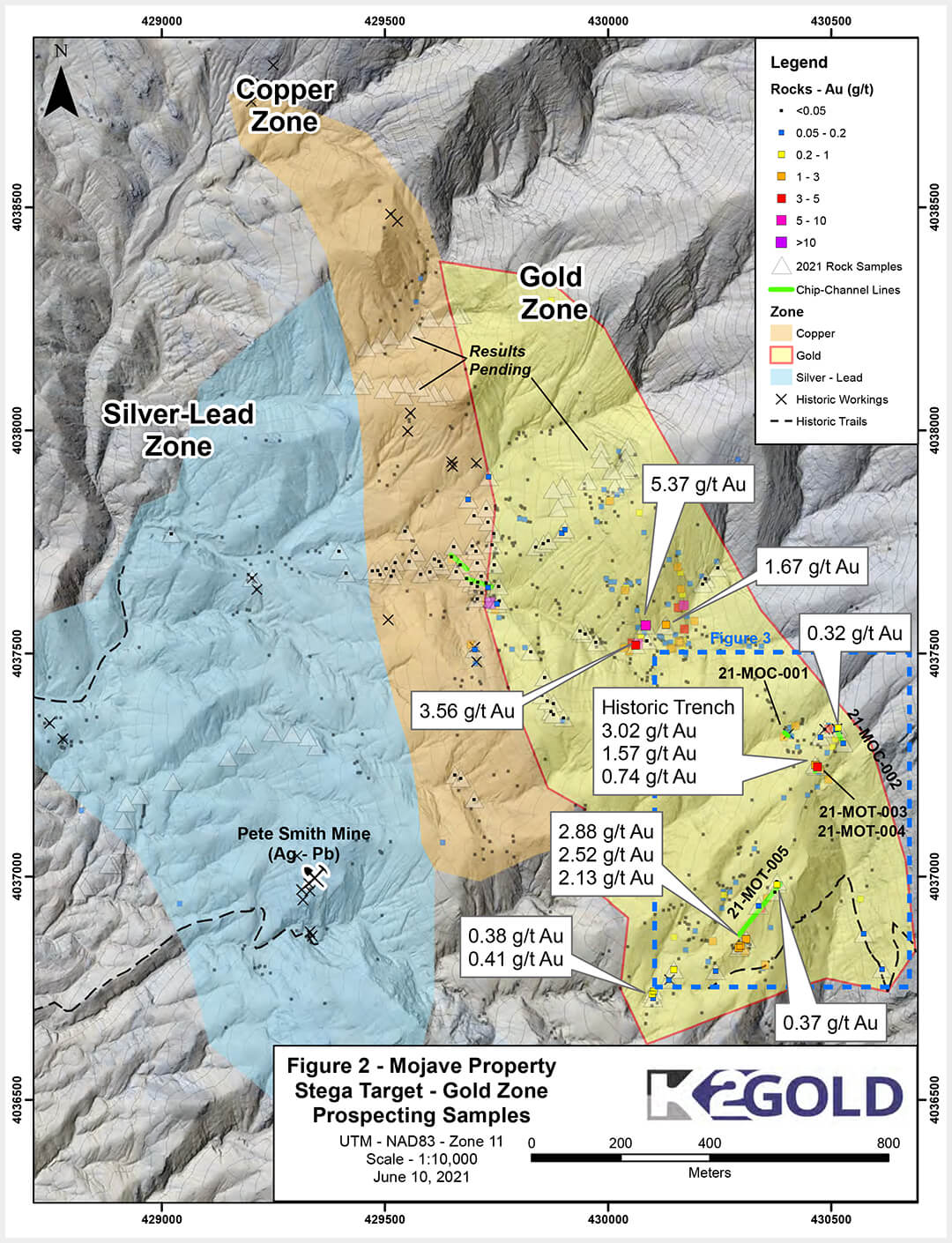 mohave property stega target gold zone prospecting samples