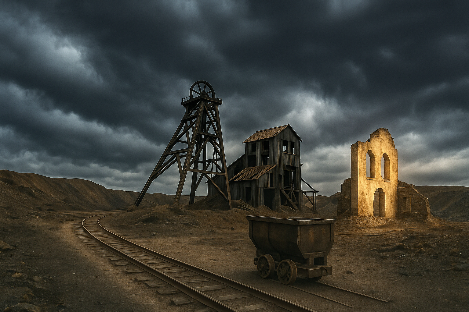 Old mining town on a cloudy day