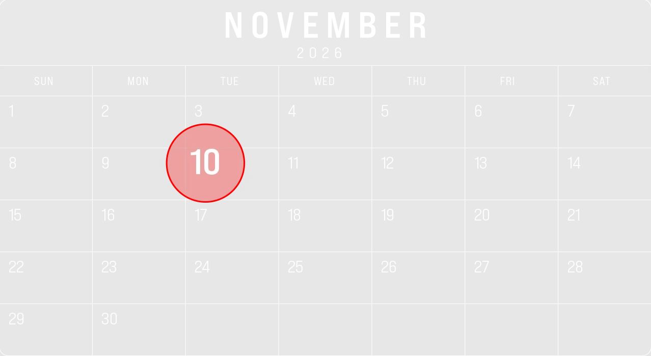 November Calendar 10th day circled