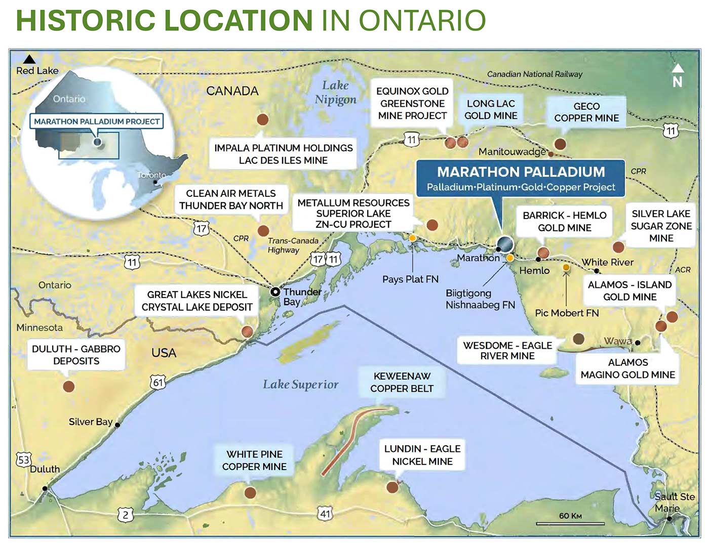 Historic location in Ontario map