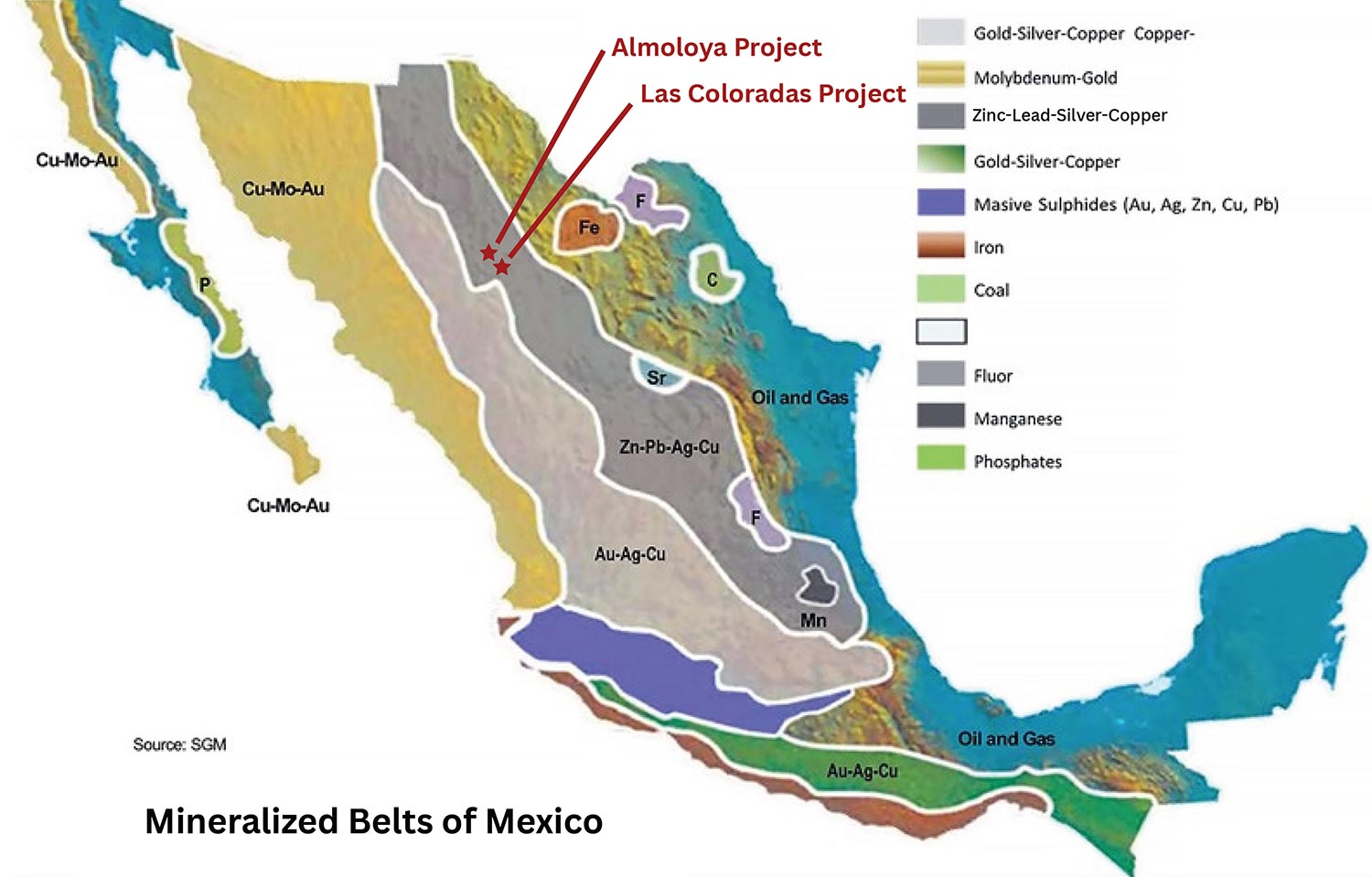 Mineralized belts of Mexico map